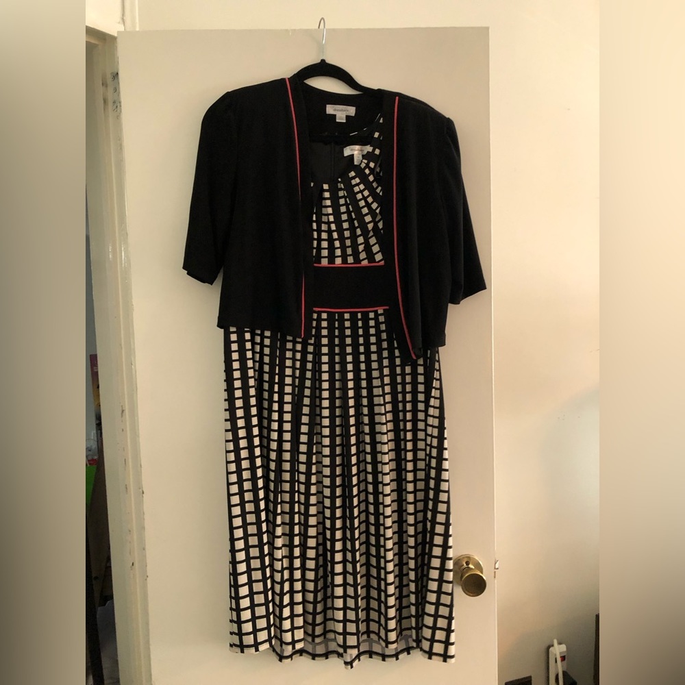 Dress Barn 14 Black, Pink and White Dress with Jacket EUC